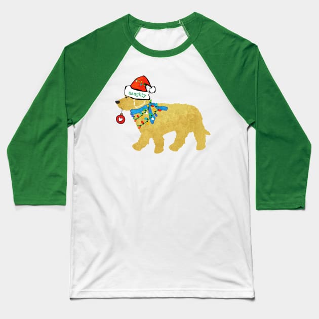 Christmas Goldendoodle Naughty Dog Baseball T-Shirt by EMR_Designs